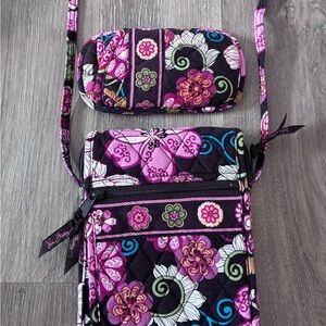 Vera Bradley Crossbody Bag with Floral Design - Black and Purple